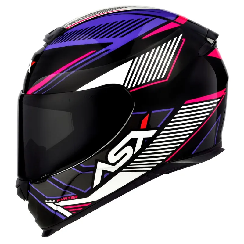 Capacete ASX Eagle Hunter Preto Branco Lilas 56