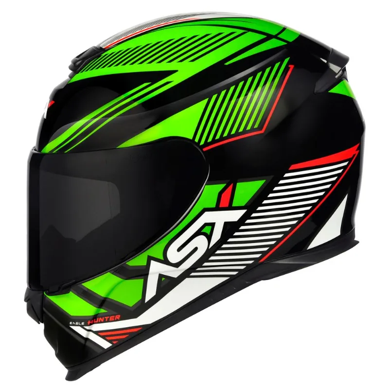 Capacete ASX Eagle Hunter Preto Branco Verde 58