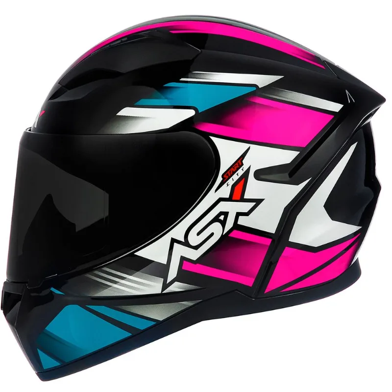 Capacete ASX City Start Preto Turquesa Rosa 58