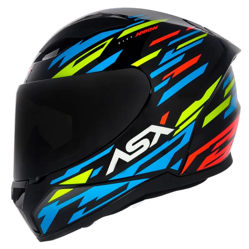 Capacete ASX City Arrow Preto Azul Amarelo 64