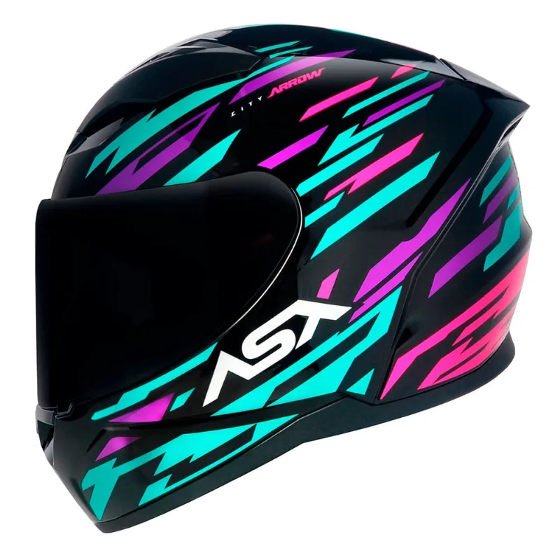 Capacete ASX City Arrow Preto Tiffany Roxo 64