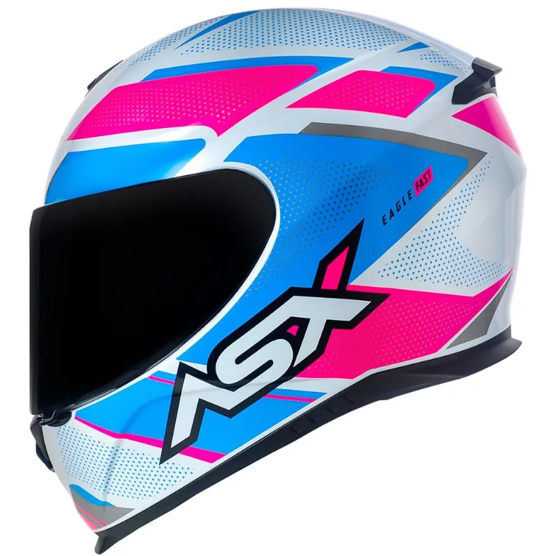 Capacete ASX Eagle Fast Branco Rosa Azul 54