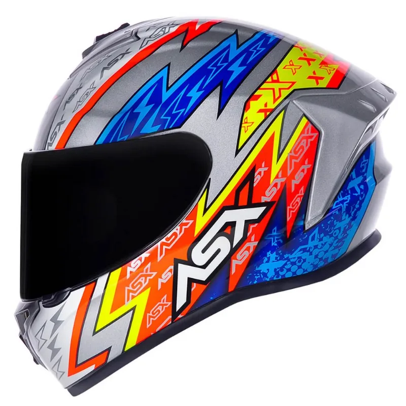 Capacete ASX Draken Thunder Prata Azul Vermelho 58