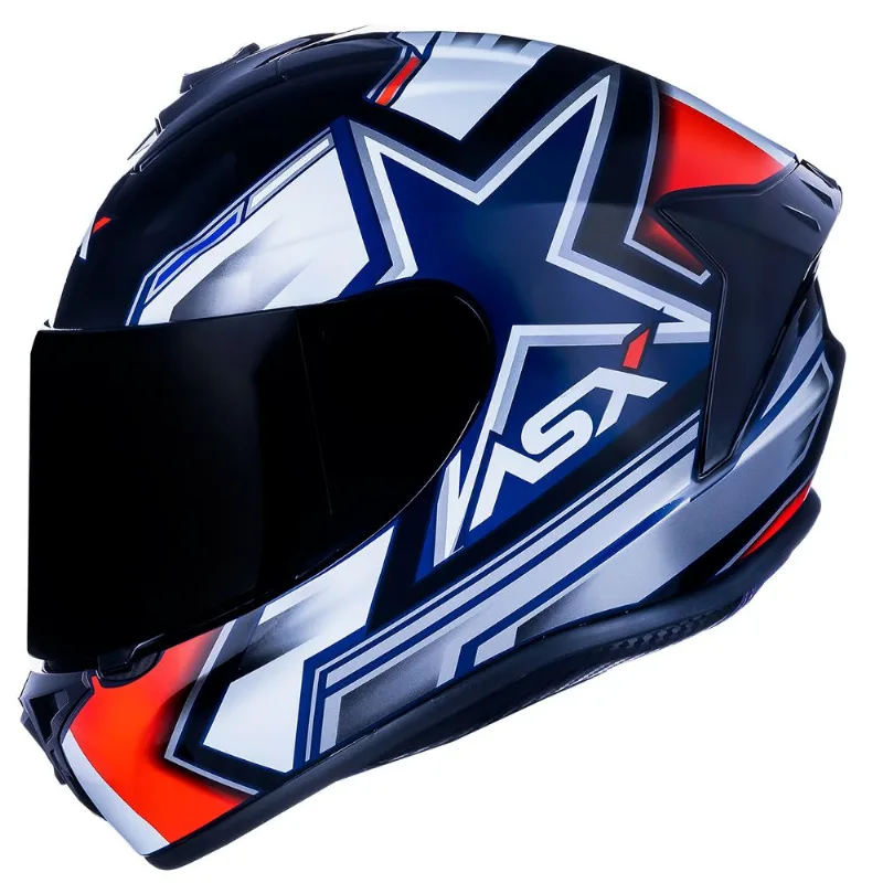 Capacete ASX Draken Pilot Azul Branco Vermelho 58