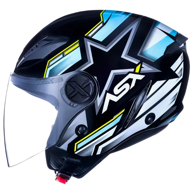 Capacete ASX City Air Pilot Preto Azul Amarelo 56