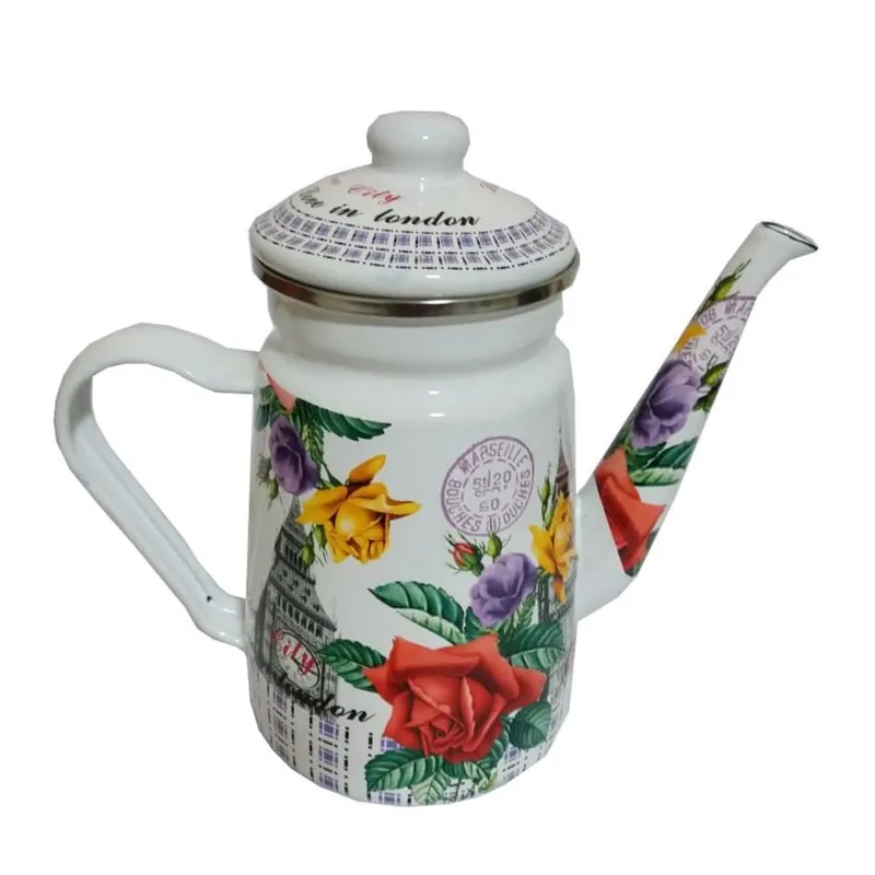 Bule Esmaltado Branco Decorado 1,2l Premium Vai Ao Fogo