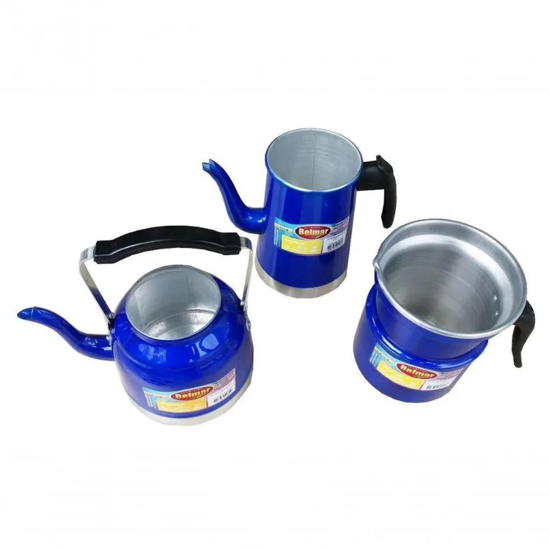 Jogo De Café Azul Com Bule Leiteira De Apito Chaleira Belmar