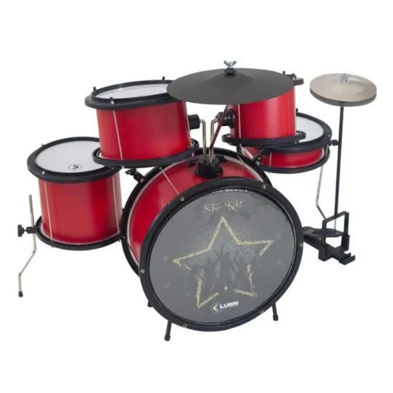 Bateria Infantil Luen Star Kids Vermelho - Pratos 10 E 7