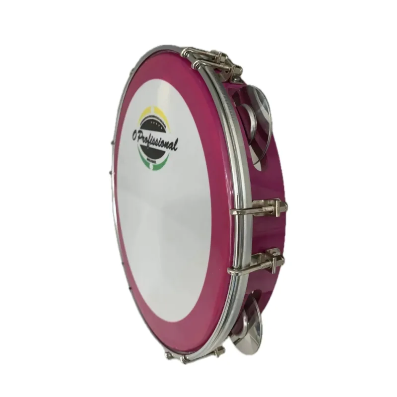 Pandeiro 10 O Profissional Fórmica Pink, Pele Náilon Leitosa com Borda Pink Dupla Afinação, Capa e Chave de Afinação