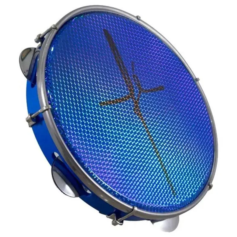 Pandeiro LUEN10 abs azul plat inox pele holográfica fé