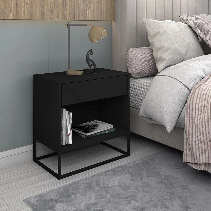 Mesa de cabeceira industrial malta 45cm moderna com 1 gaveta e nicho