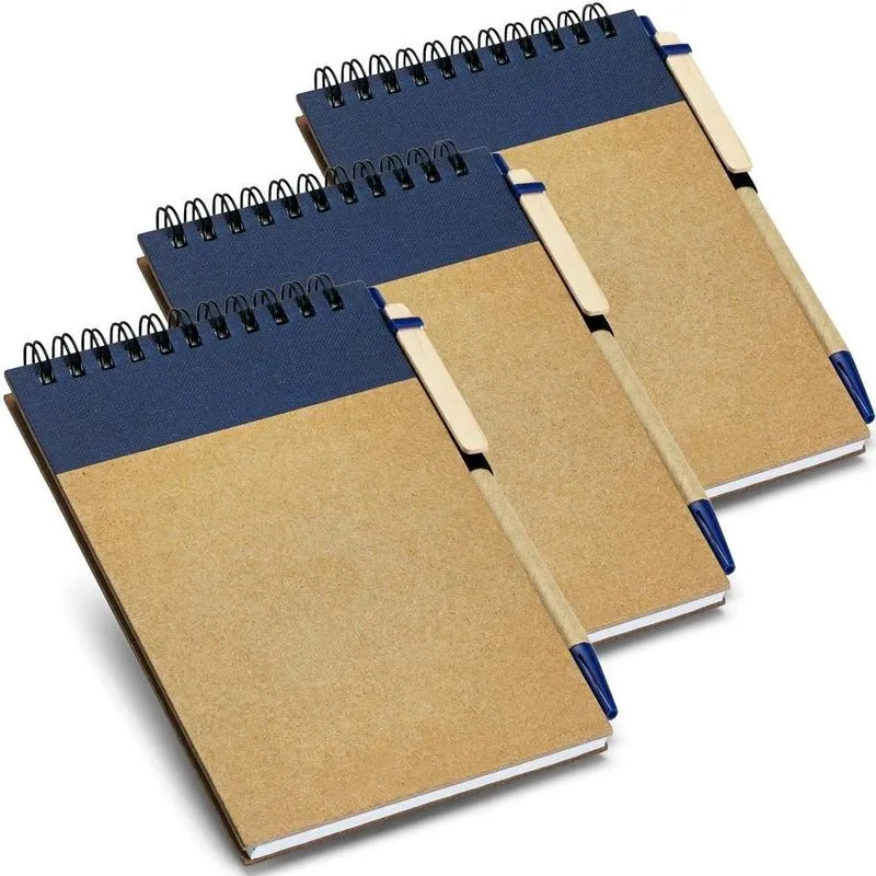 Kit 3X Caderneta Pocket Com Caneta 10X14Cm 60Fls Topget Azul