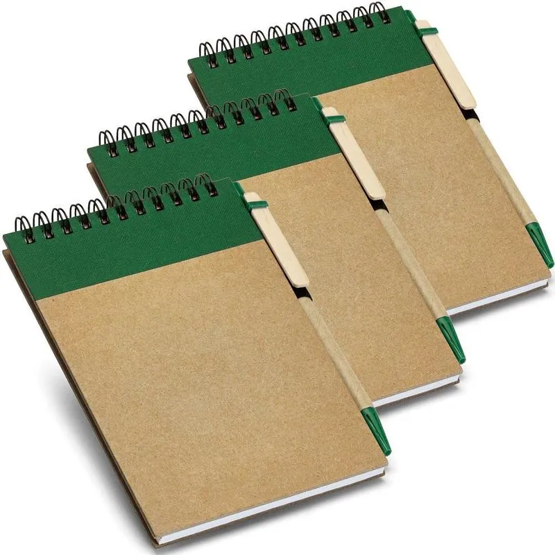 Kit 3x Caderneta Pocket + Caneta 10x14cm 60 Fls Topget Verde