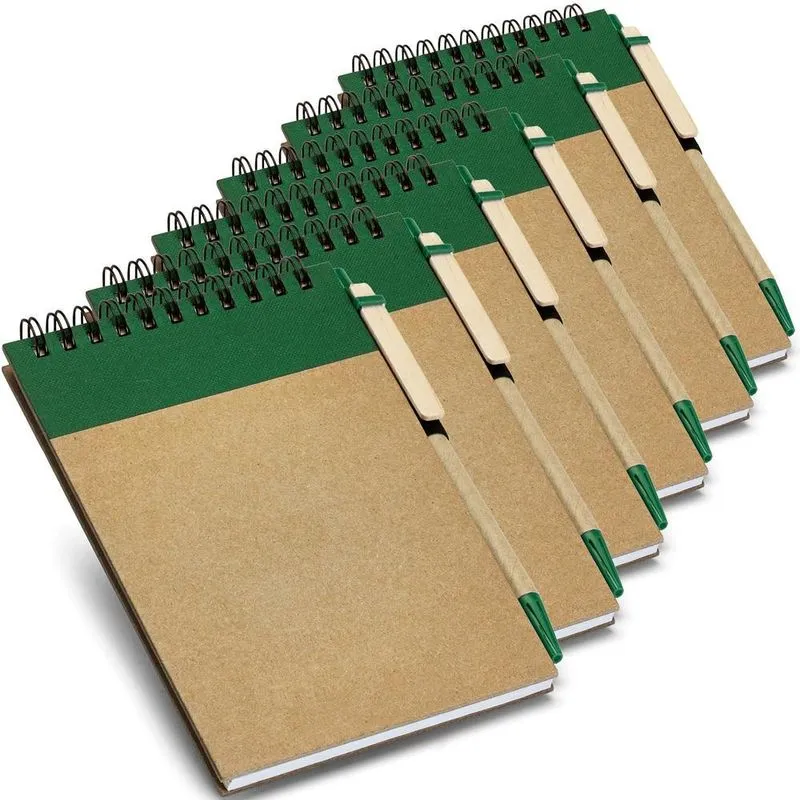 Kit 6x Caderneta Pocket + Caneta 10x14cm 60 Fls Topget Verde