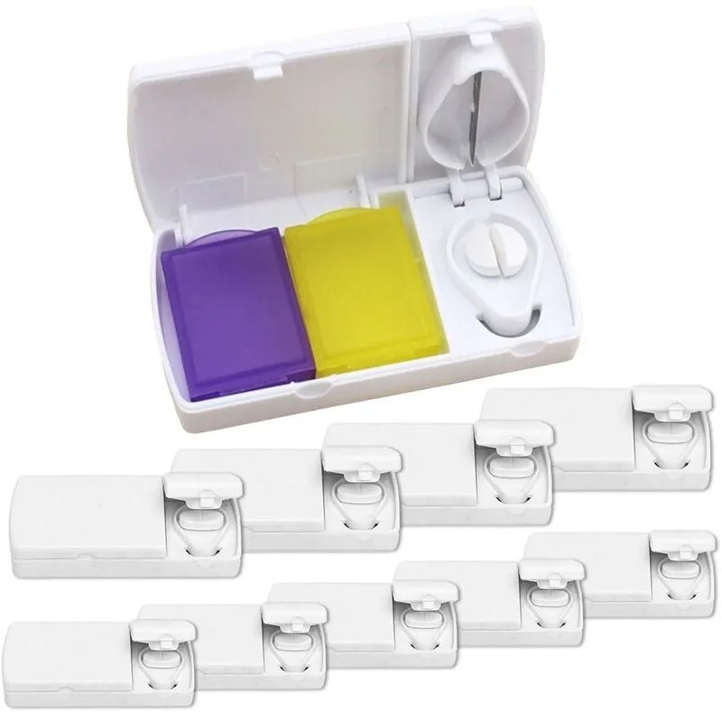 Kit 10x Porta Comprimidos com 2 Divisórias e Cortador TopGet Branco