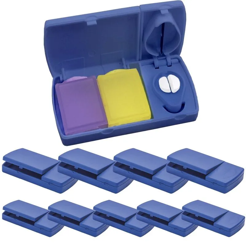 Kit 10x Porta Comprimidos com 2 Divisórias e Cortador TopGet Azul