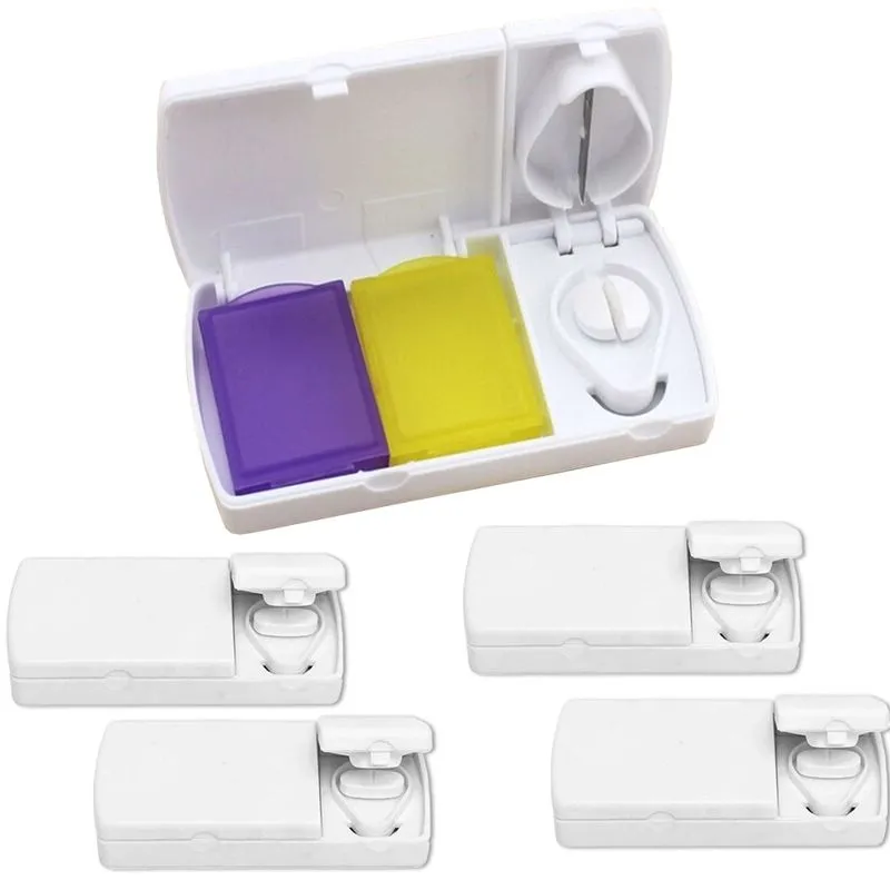 Kit 5x Porta Comprimidos com 2 Divisórias e Cortador TopGet Branco