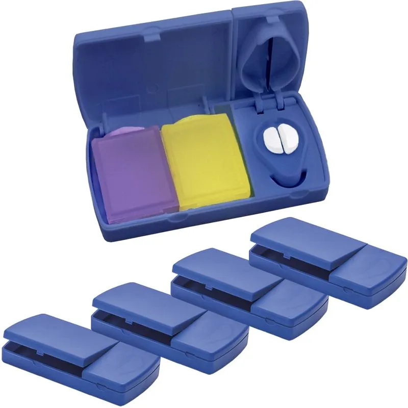 Kit 5x Porta Comprimidos com 2 Divisórias e Cortador TopGet Azul