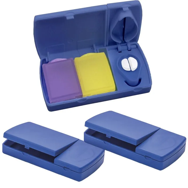 Kit 3x Porta Comprimidos com 2 Divisórias e Cortador TopGet Azul