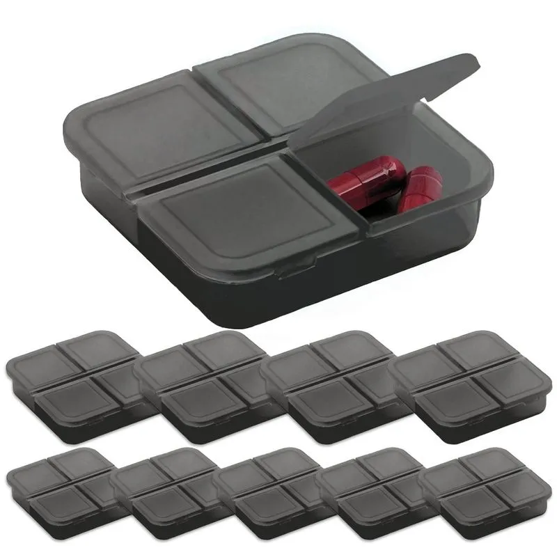 Kit 10x Porta Comprimidos com 4 Divisórias TopGet Preto