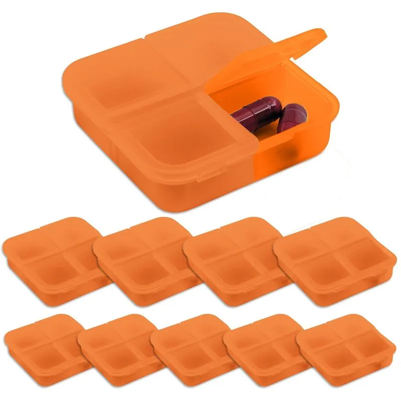 Kit 10x Porta Comprimidos com 4 Divisórias TopGet Laranja
