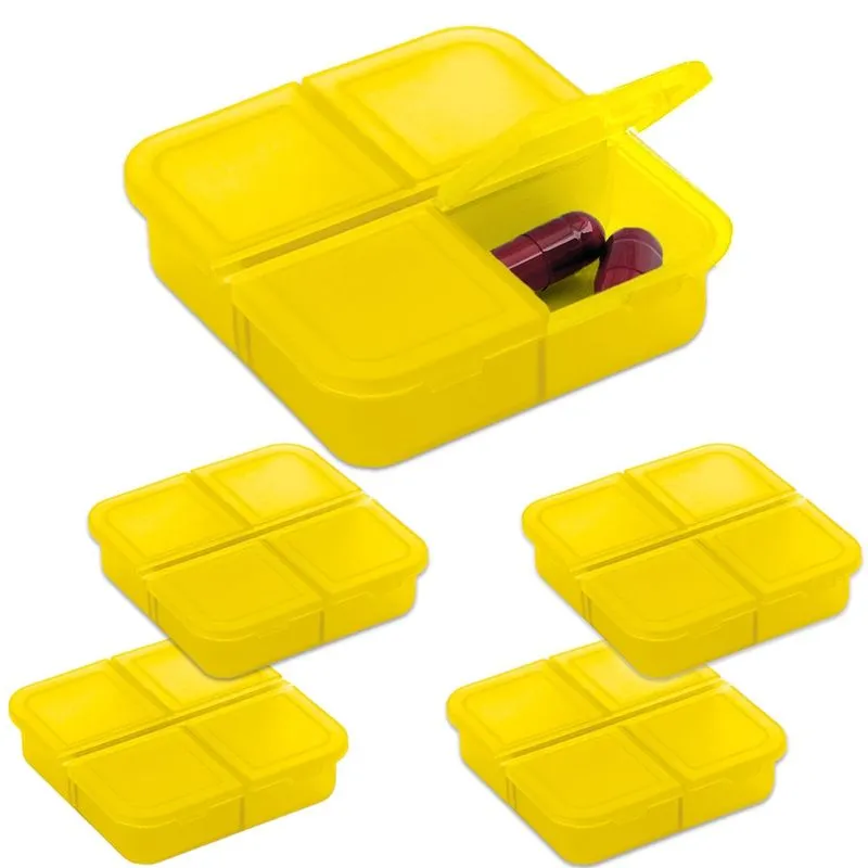 Kit 5x Porta Comprimidos com 4 Divisórias TopGet Amarelo