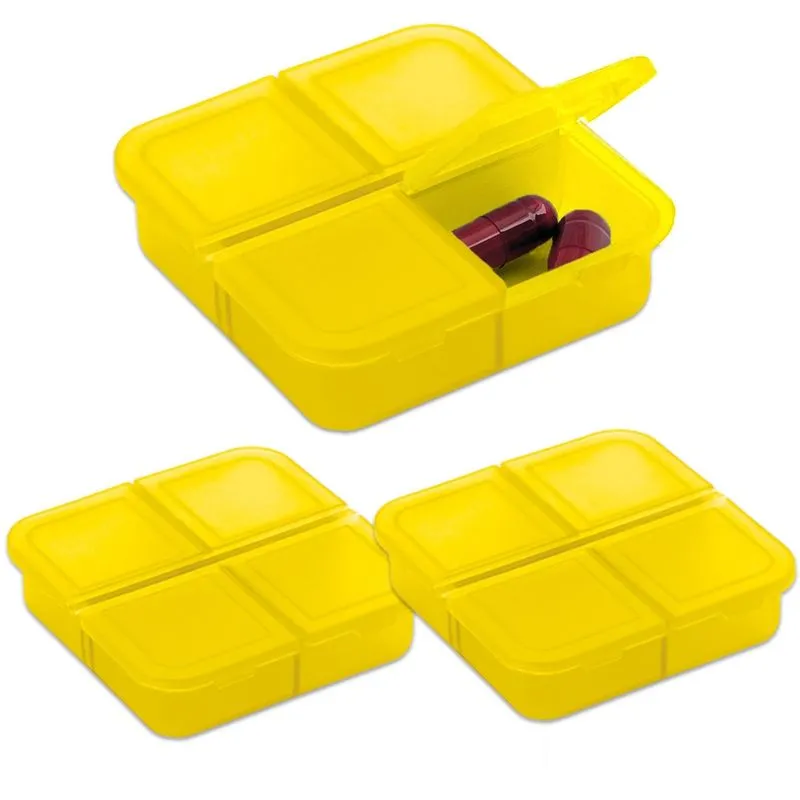 Kit 3x Porta Comprimidos com 4 Divisórias TopGet Amarelo
