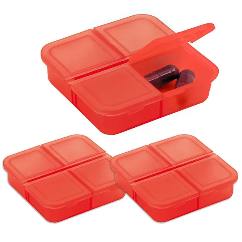 Kit 3x Porta Comprimidos com 4 Divisórias TopGet Vermelho