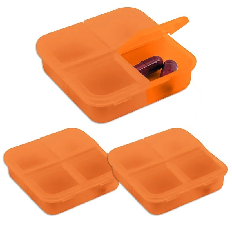 Kit 3x Porta Comprimidos com 4 Divisórias TopGet Laranja