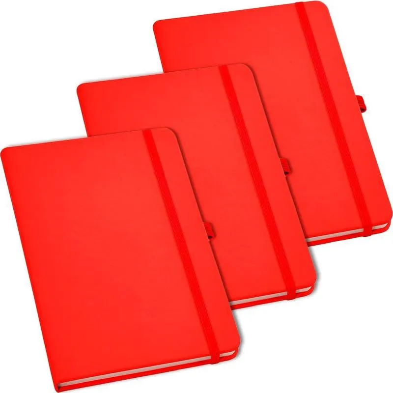 Kit 3X Caderneta De Anotações 9X14Cm 80Fls Pautadas Vermelho