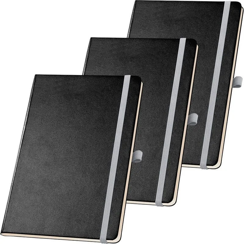 3x Caderneta de Anotações 13,7x21cm 80 Fls Pautadas Preto e Cinza