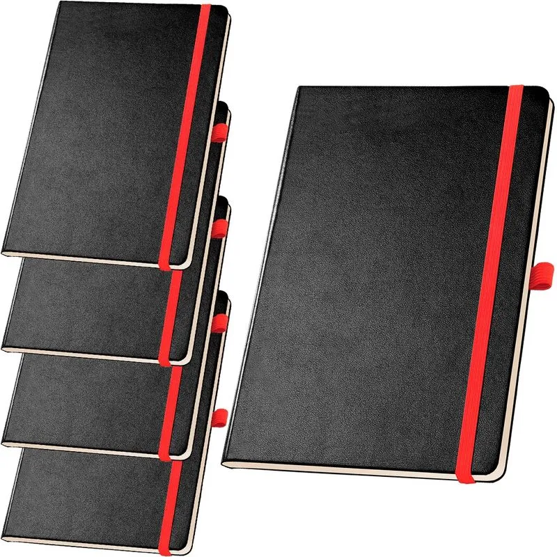 5x Caderneta de Anotações 13,7x21cm 80 Fls Pautadas Preto e Vermelho