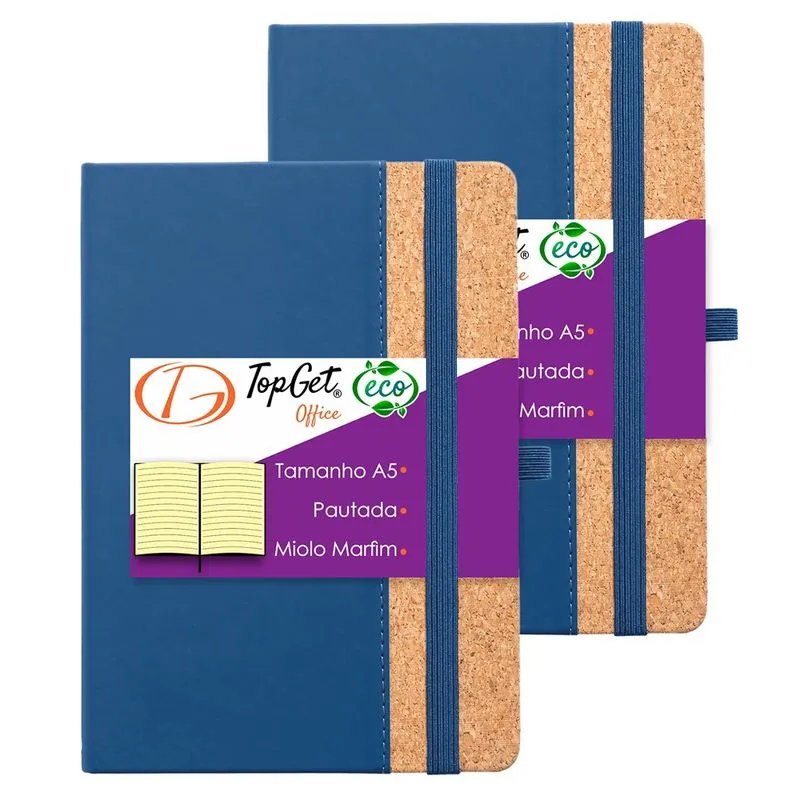 Kit 2x Caderneta Eco Line 14x21cm 96 Fls Pautadas Azul