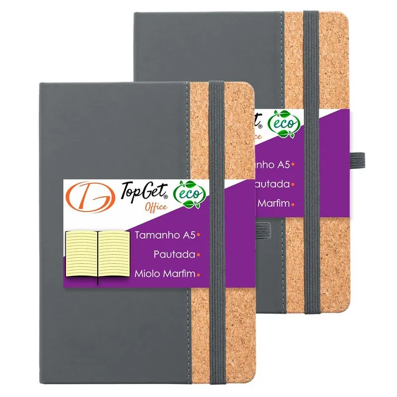 Kit 2x Caderneta Eco Line 14x21cm 96 Fls Pautadas Cinza