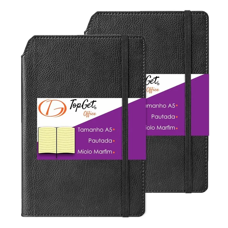 Kit 2x Caderneta Smart 14x21cm 96 Fls Pautadas Preto
