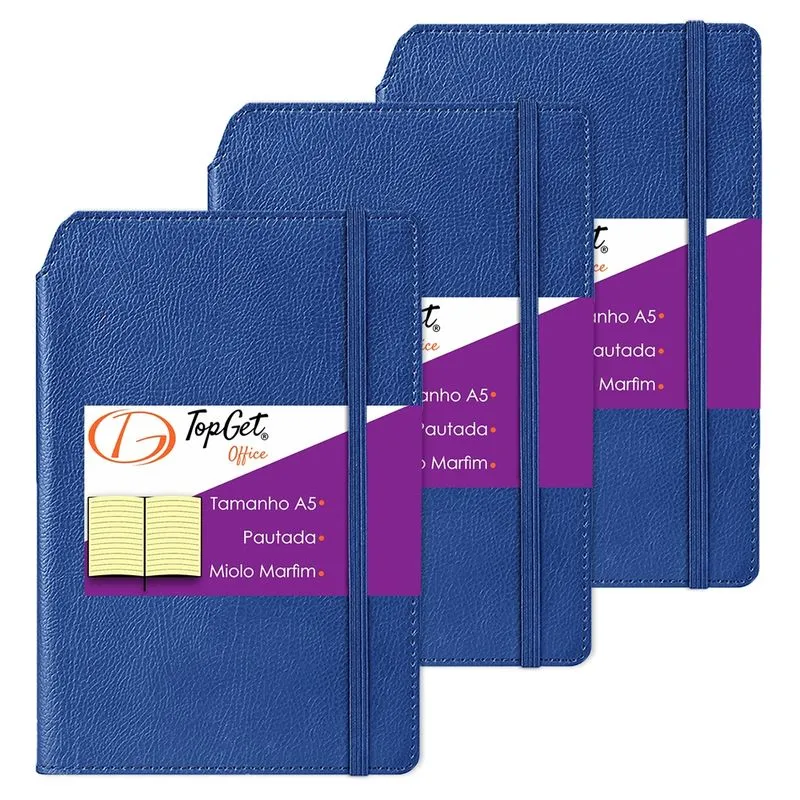Kit 3x Caderneta Smart 14x21cm 96 Fls Pautadas Azul