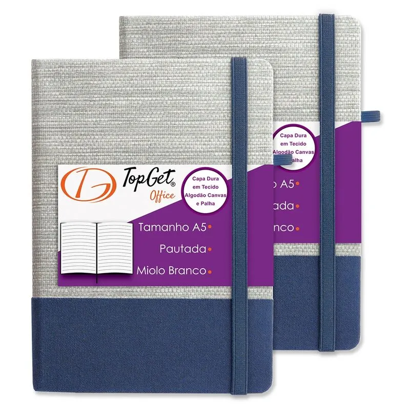 Kit 2x Caderneta Elegance 14x21cm 96 Fls Pautadas Azul