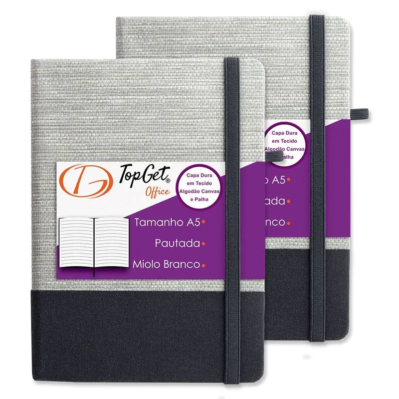Kit 2x Caderneta Elegance 14x21cm 96 Fls Pautadas Preto