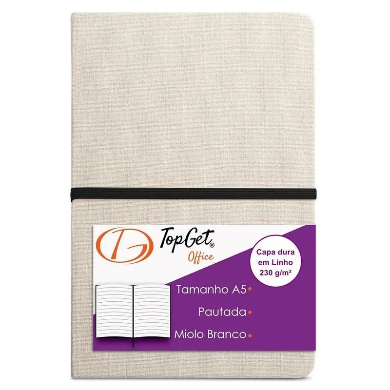 Caderneta Linen 14X21Cm 96 Fls Pautadas - Bege E Preto