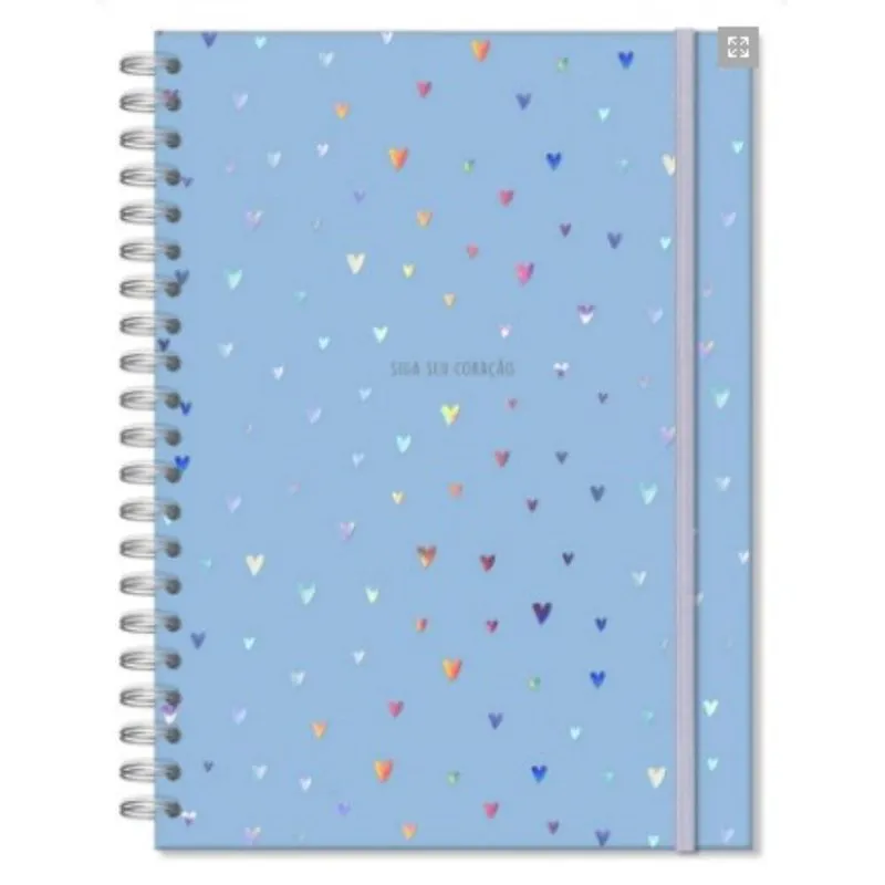 Caderno Universitário Corações Holográficos - 96 Folhas