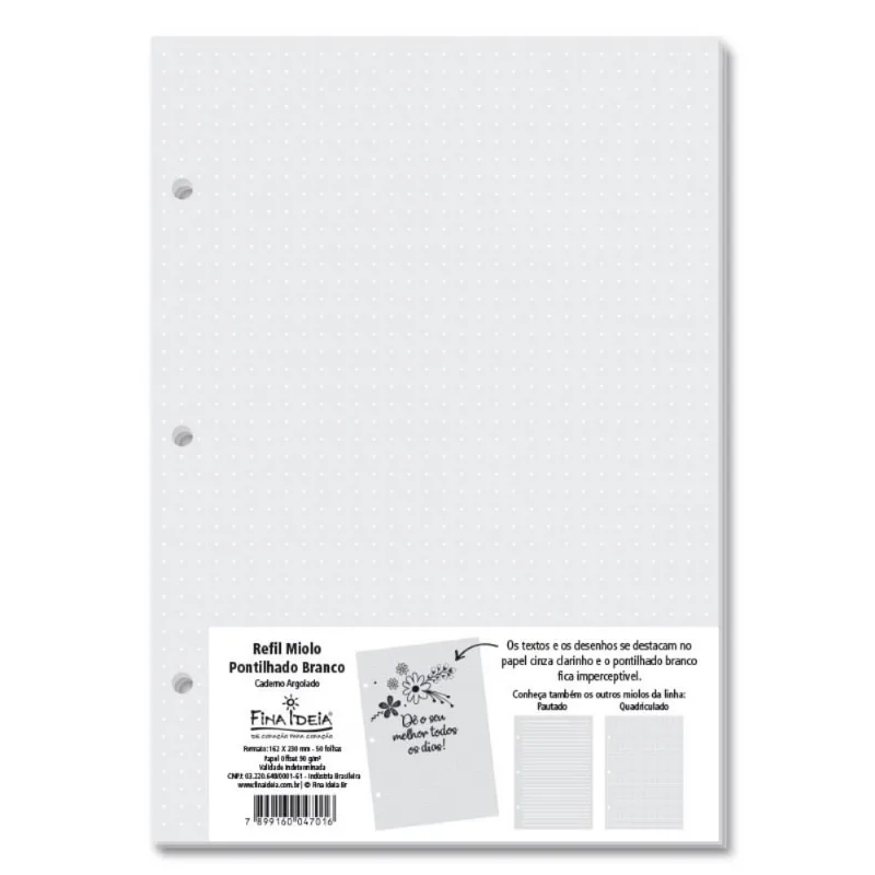Refil Fina Ideia Linhas Brancas Caderno Argolado - Pontilhado Branco - 50 Folhas