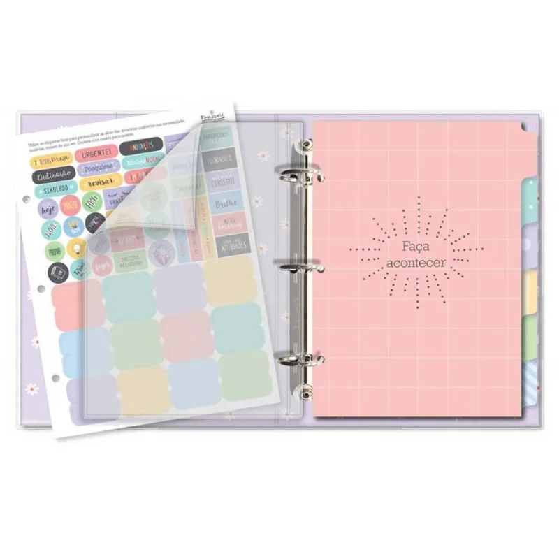 Caderno Argolado Fichario Colegial Margaridas Fina Ideia
