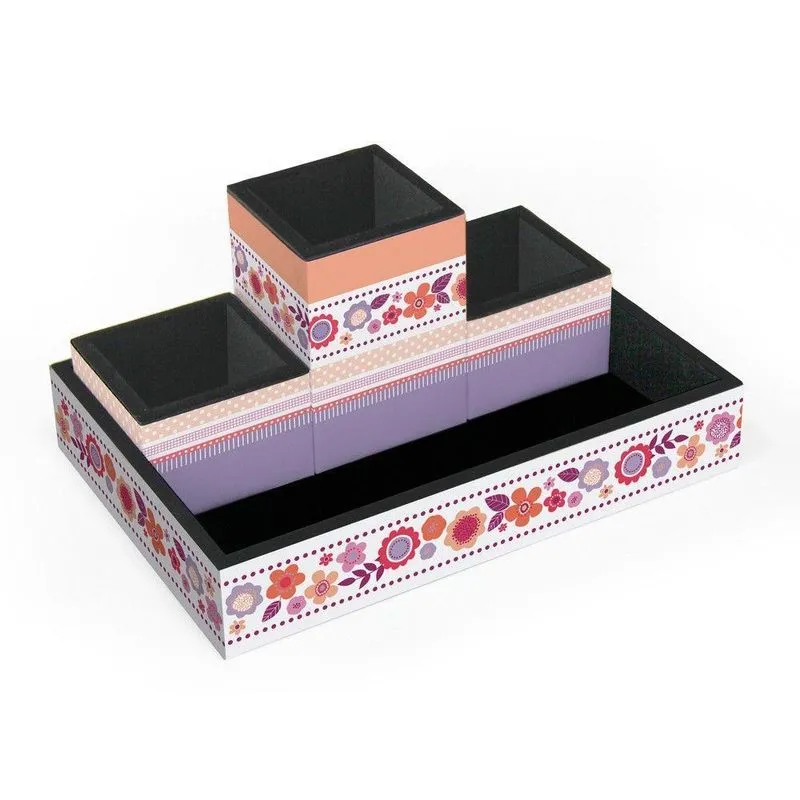 Organizador De Mesa Em Mdf Com Estampas - 23x16x4cm