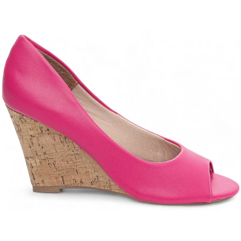 Anabela Sandália Salto Alto Plataforma Feminina 8,5cm Rosa Pink Torricella