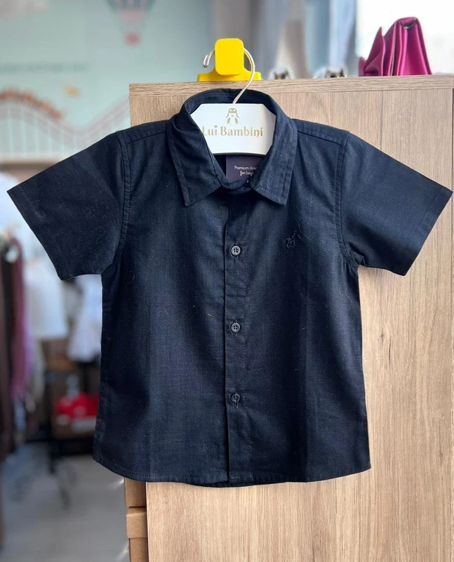 CAMISA MANGA CURTA SOCIAL COM BOTÕES E BORDADO MENINO POLO INFANTI PRETO / 10