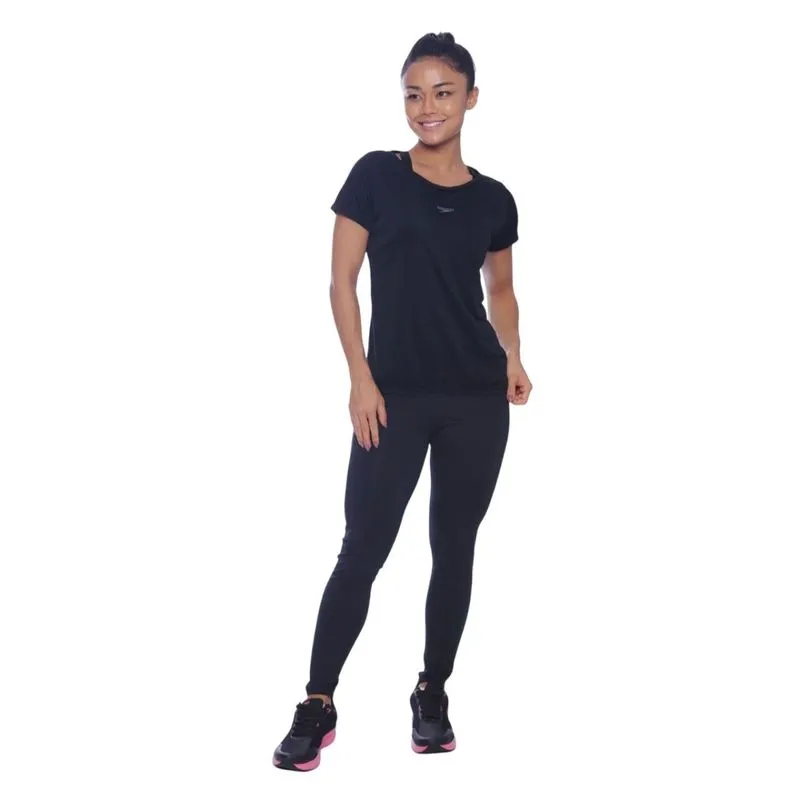 Camiseta Speedo M/C Interlock Canoa Feminina 071687N-180 P / PRETO-BRANCO