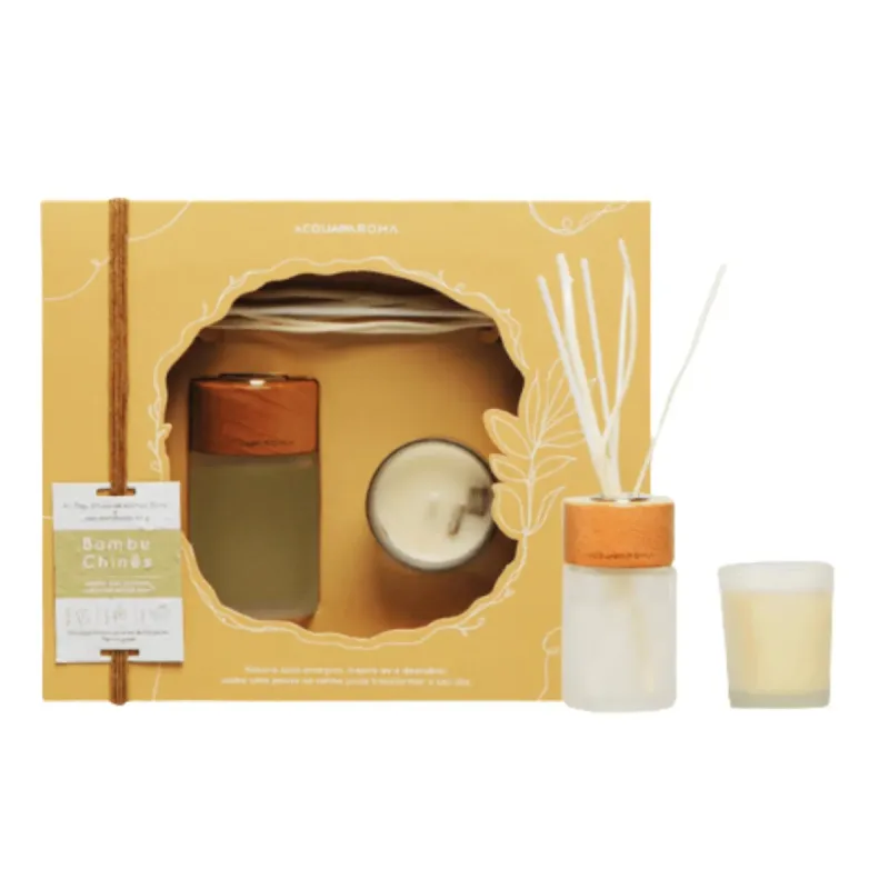 Kit | Bambu Chines | Vela Perfumada 50g + Óleo Difusor de Aromas 70ml | Acqua Aroma