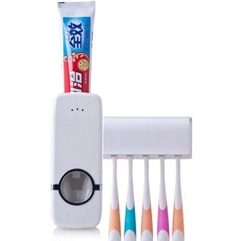 Dispenser Suporte Pasta De Dente Automático E Escova Branco