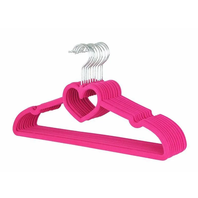 Kit 10 Cabides Veludo Coração Fino Infantil Pink Topen Home