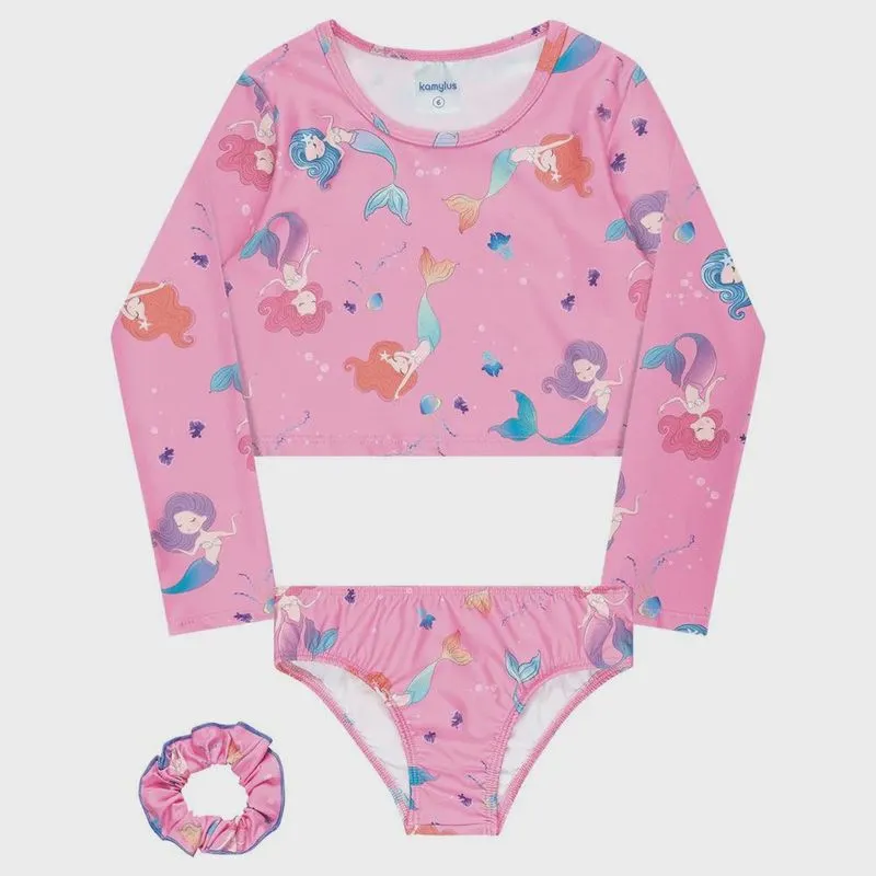 Conjunto Biquíni Infantil Moda Praia com Proteção uv Sereia